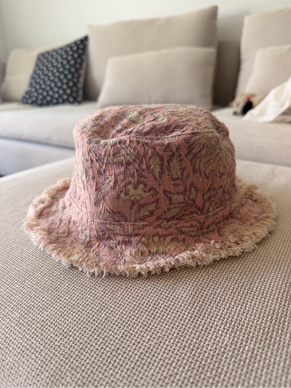 Girls Louise Misha Pink Floral Frayed-Edge Bucket Hat